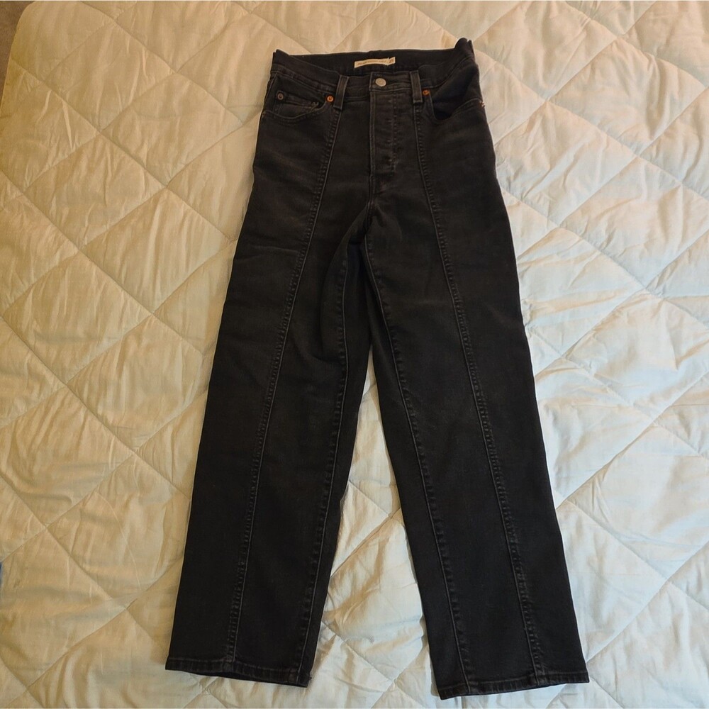 Levi's Women's Ribcage Straight Ankle Jeans 25 Black Dark Wash High Rise